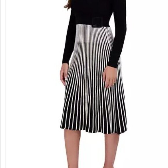 Robbie Bee Women's Rib Pleated Belted Dress Size Small - Picture 4 of 8